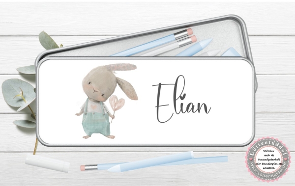 zuckersüße Stiftebox Geschenkdose Metall Hase mit Name personalisiert zur Einschulung oder nur so für Spickzettel und kleine Briefchen  von Lüttentüddel® - Kopie - Kopie - Kopie